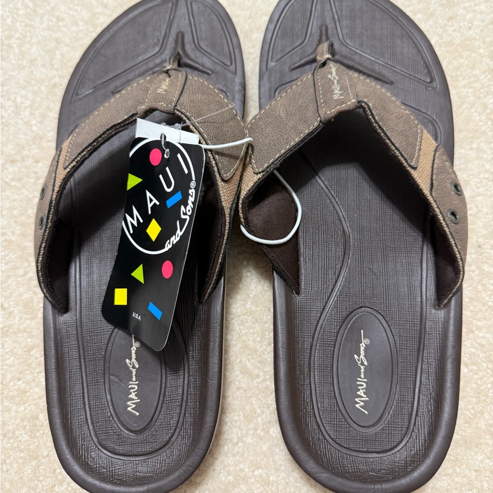 Maui and Sons Dark Brown Men’s Sandals NWT 9